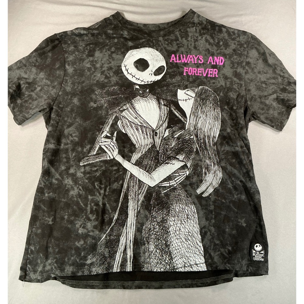 Disney Nightmare Before Christmas Jack Sally Always Forever Acid Wash Shirt S
